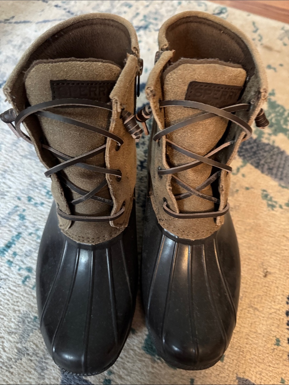 Sperry Olive Suede and Black Rubber Lace-Up Duck Boots new size 7.5